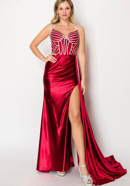 Chicas C343 Evening Black Spaghetti-Strap Floor-Length Satin Dress