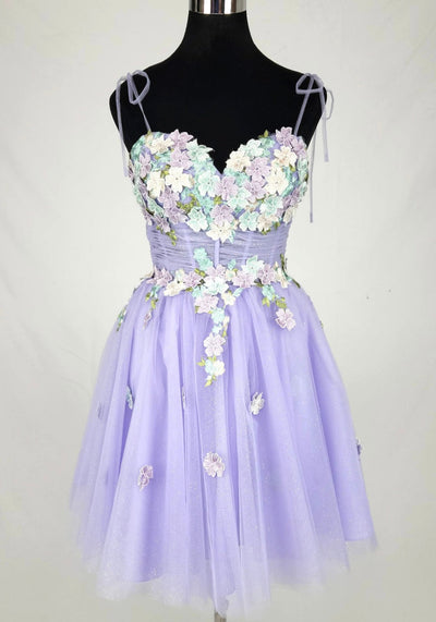 Chicas C354 Printed Glitter Ivory Sweetheart Floral Short Tulle Dress
