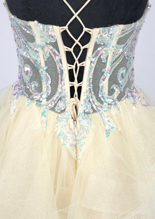 Chicas DM8031 Cocktail Champagne Spaghetti-Strap Short Sequin Tulle Dress