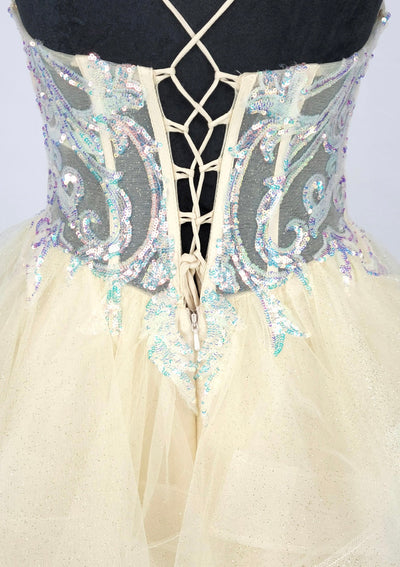 Chicas DM8031 Cocktail Champagne Spaghetti-Strap Short Sequin Tulle Dress
