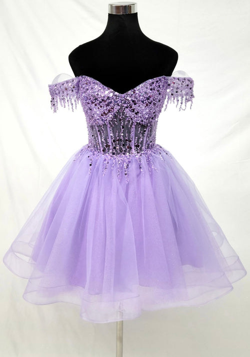 Chicas C356 Champagne Sweetheart Mini Corset Beaded Tulle Dress