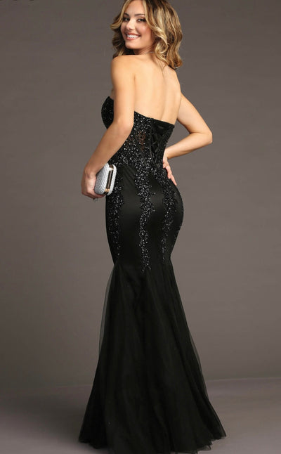 Chicas C820 Prom Black Mermaid Strapless Floor-Length Tulle Dress