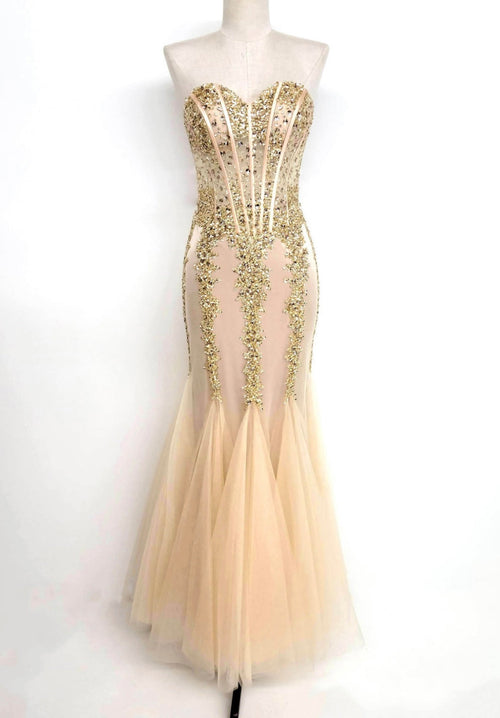 Chicas C820 Prom Black Mermaid Strapless Floor-Length Tulle Dress