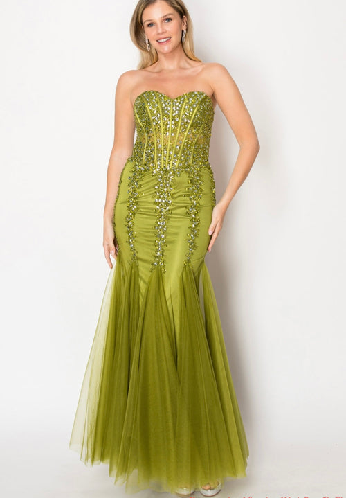 Chicas C820 Prom Black Mermaid Strapless Floor-Length Tulle Dress
