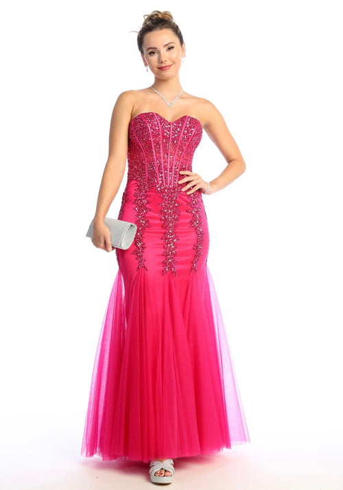 Chicas C820 Prom Black Mermaid Strapless Floor-Length Tulle Dress