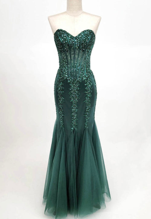 Chicas C820 Prom Black Mermaid Strapless Floor-Length Tulle Dress