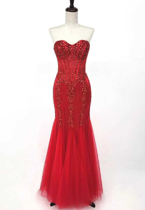 Chicas C820 Prom Black Mermaid Strapless Floor-Length Tulle Dress