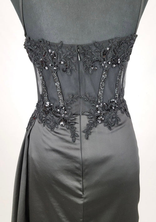 Chicas C355 Elegant Cocktail Black Spaghetti-Strap Short Corset Satin Dress