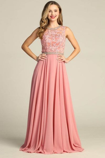 Chicas YG5005 Long Open-Back Beaded Chic Style Chiffon Dress