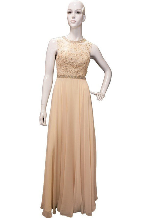 Chicas YG5005 Long Open-Back Beaded Chic Style Chiffon Dress