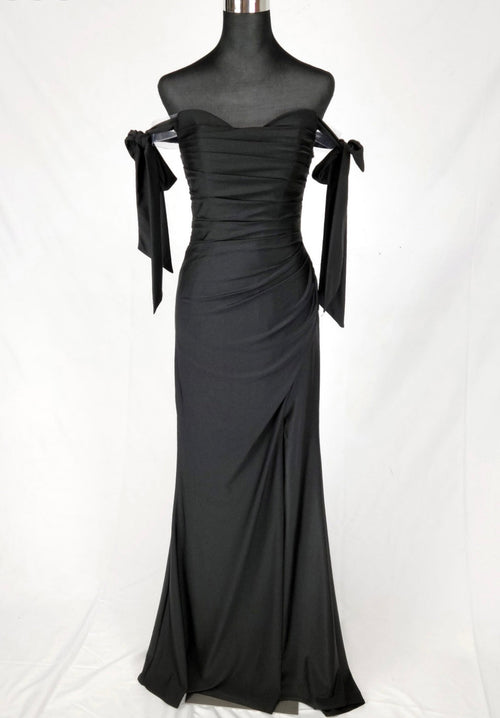 Chicas DM8010 Evening Black Long High-Slit Fabric Dress