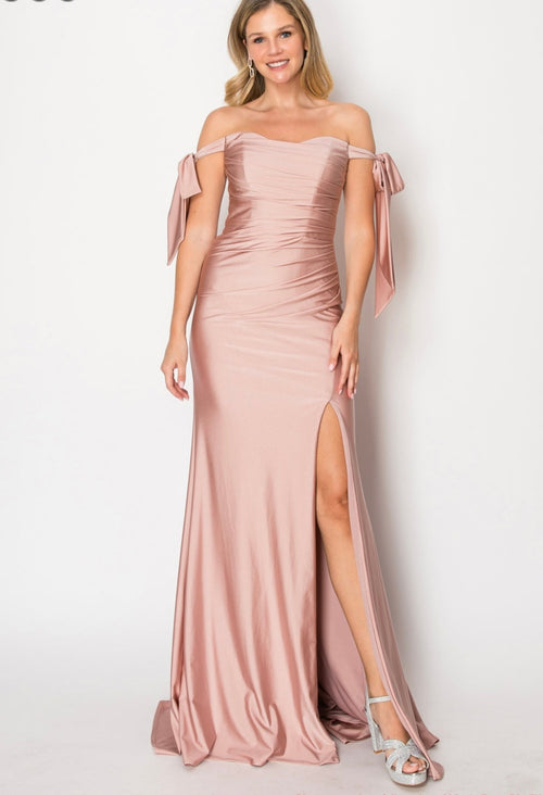 Chicas DM8010 Evening Black Long High-Slit Fabric Dress