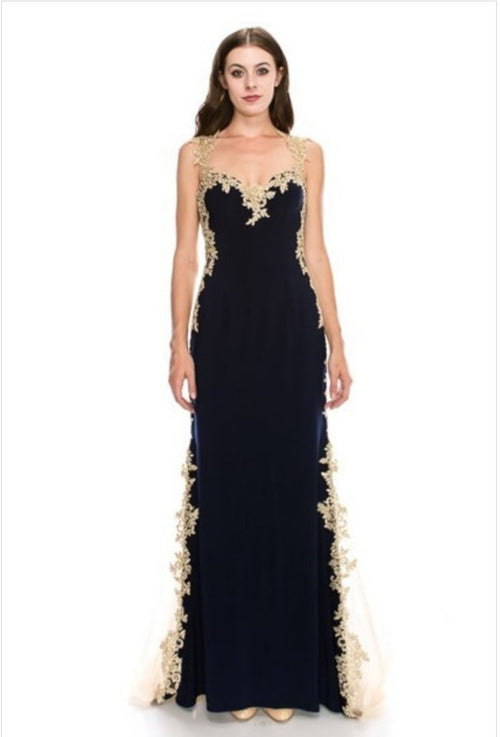 Chicas C9150 Butterfly Floor-Length Long Chic Style Jersey Dress