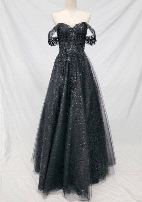 Chicas C336 Romantic Printed Prom Black A-Line Sweetheart Tulle Dress