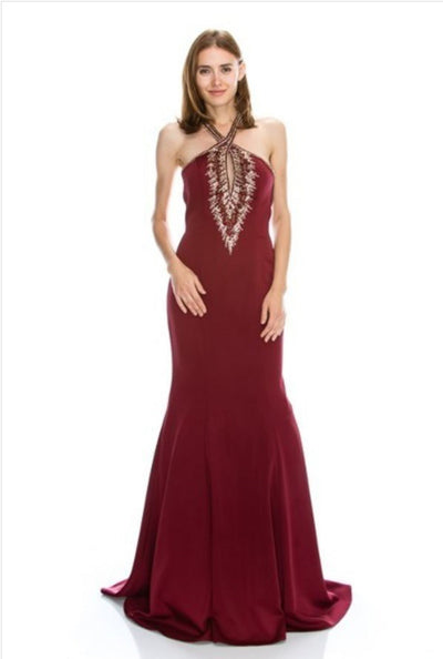 Chicas CC3017 Mermaid Halter Floor-Length Formal Style Jersey Dress