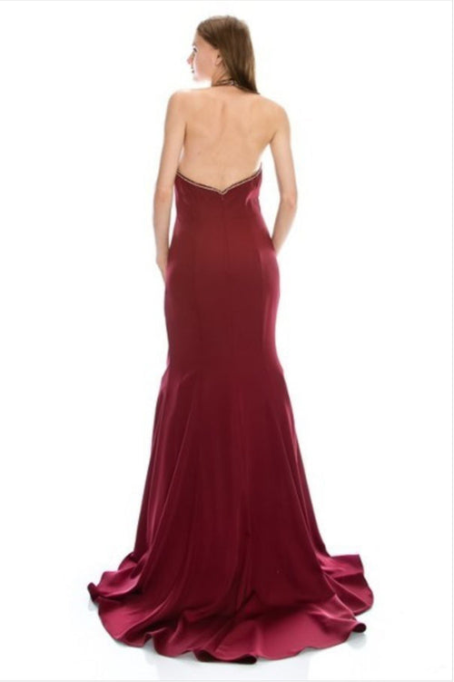 Chicas CC3017 Mermaid Halter Floor-Length Formal Style Jersey Dress