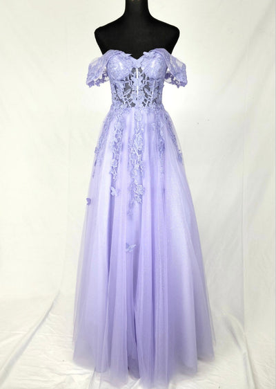 Chicas C350 Printed Glitter BallDress Butterfly Floral Floor-Length Tulle Dress