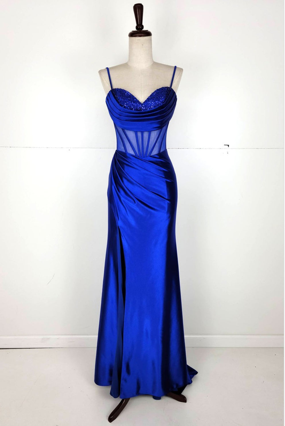 Chicas C333 Sweetheart Corset High-Slit Beaded Strappy Satin Dress