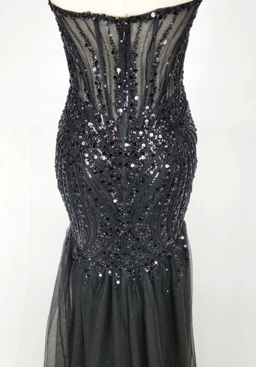Chicas C345 Elegant Evening Black Mermaid Strapless Floor-Length Tulle Dress