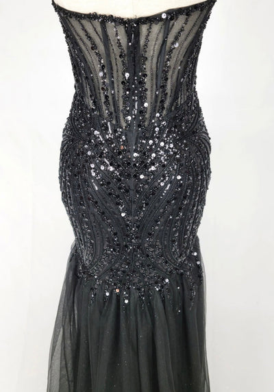 Chicas C345 Elegant Evening Black Mermaid Strapless Floor-Length Tulle Dress