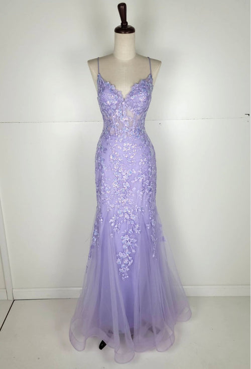 Chicas C334 Mermaid Spaghetti-Strap Floral Floor-Length Corset Ruffled Fabric Dress