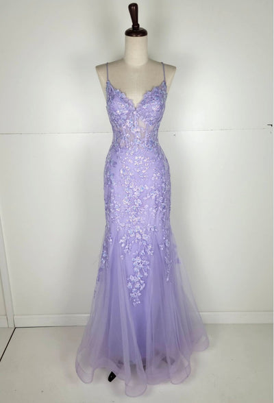 Chicas C334 Mermaid Spaghetti-Strap Floral Floor-Length Corset Ruffled Fabric Dress