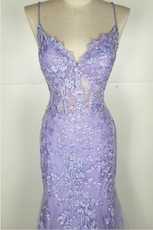 Chicas C334 Mermaid Spaghetti-Strap Floral Floor-Length Corset Ruffled Fabric Dress