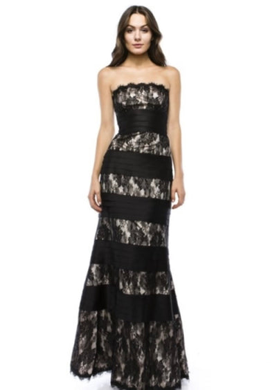 Chicas C1404 Printed Evening Black Strapless Floral Satin Dress