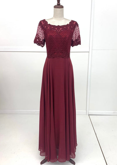 Chicas J004 Elegant Bridal Burgundy Short Embroidered Chiffon Dress