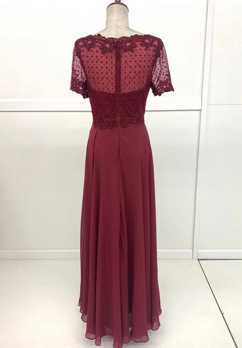 Chicas J004 Elegant Bridal Burgundy Short Embroidered Chiffon Dress