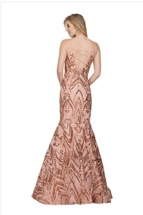 Chicas XH5008 Mermaid Spaghetti-Strap Floor-Length Corset Sequin Strappy Fabric Dress