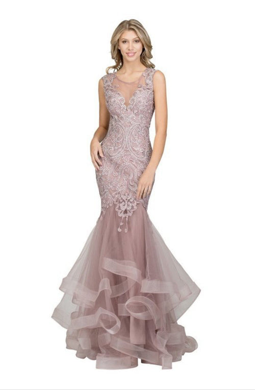 Chicas YG5011 Elegant Mermaid Floor-Length Ruffled Style Tulle Dress