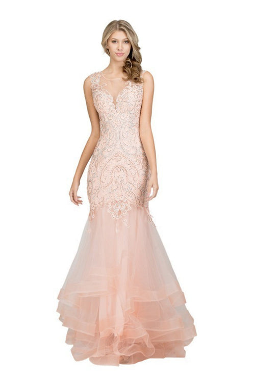 Chicas YG5011 Elegant Mermaid Floor-Length Ruffled Style Tulle Dress