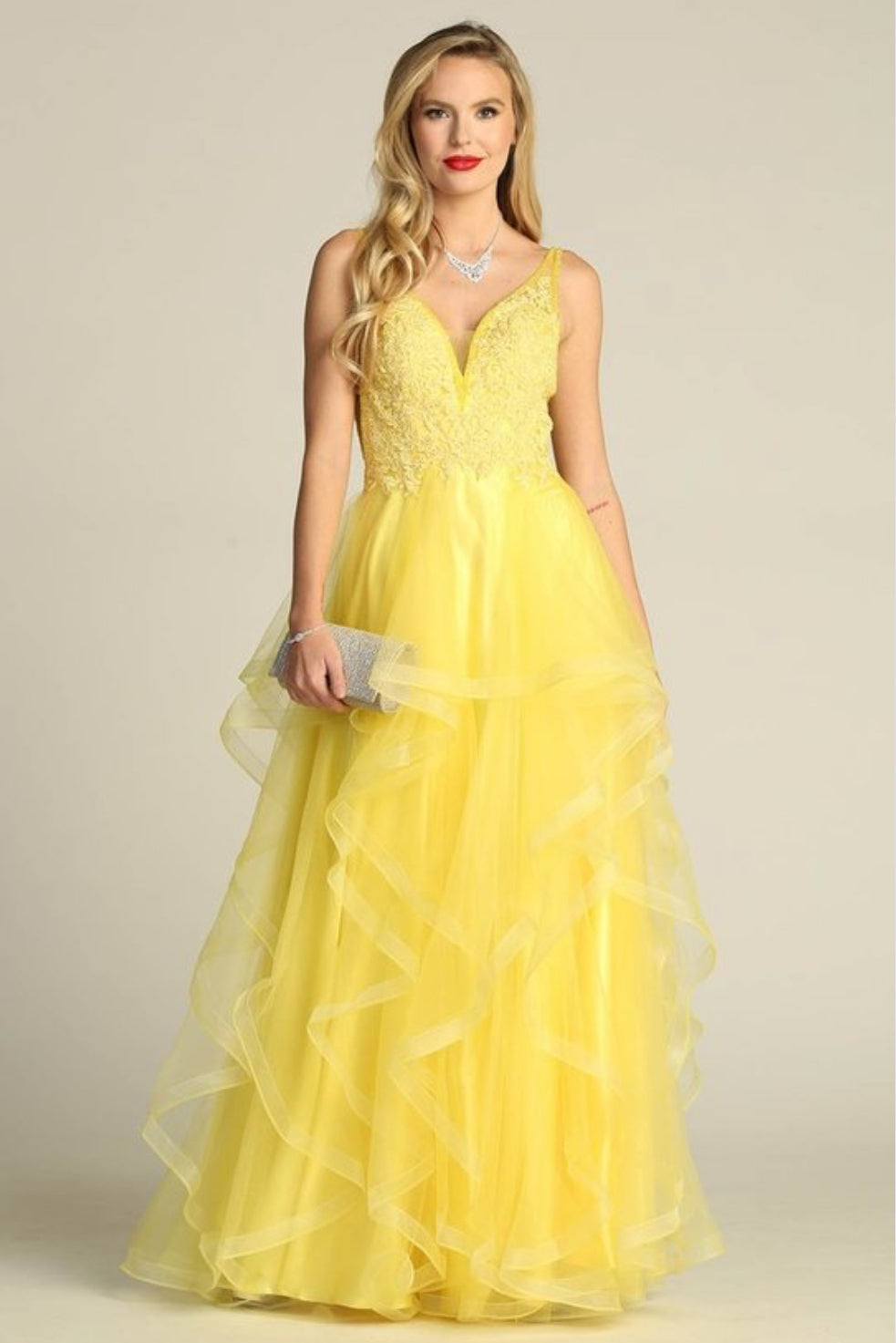 Chicas XR6006 Sleeveless Floor-Length Embroidered Ruffled Tulle Dress