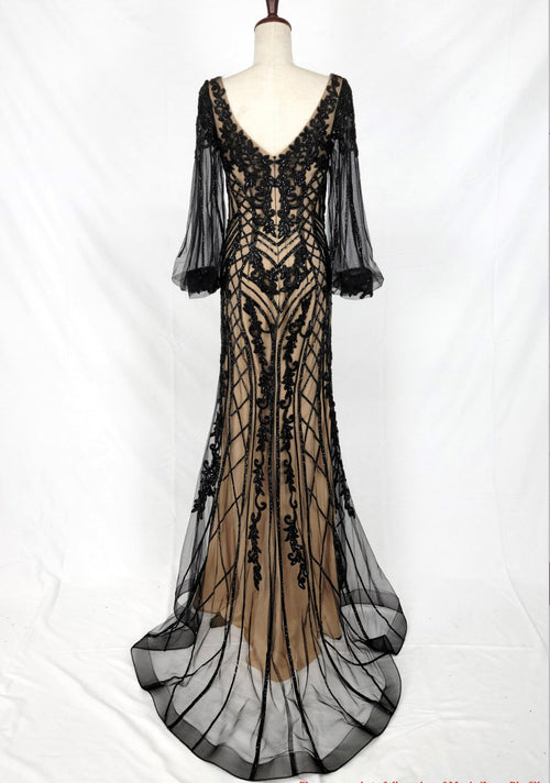 Chicas C339 Evening Black Mermaid Long Sequin Fabric Dress