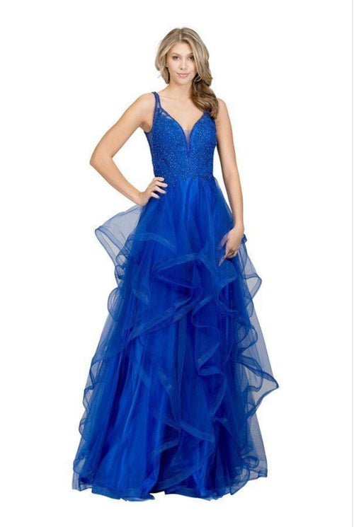 Chicas XR6006 Sleeveless Floor-Length Embroidered Ruffled Tulle Dress