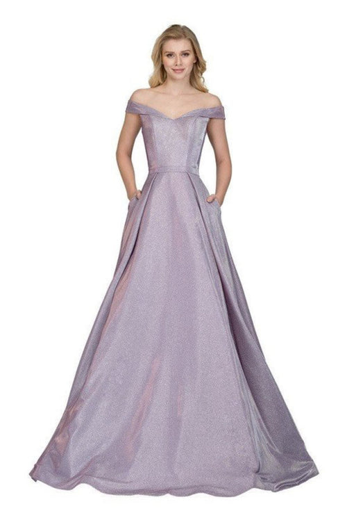Chicas BT9017 Off-Shoulder Floor-Length Pocket Formal Fabric Dress