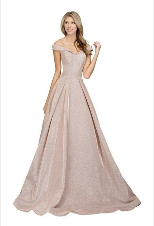 Chicas BT9017 Off-Shoulder Floor-Length Pocket Formal Fabric Dress