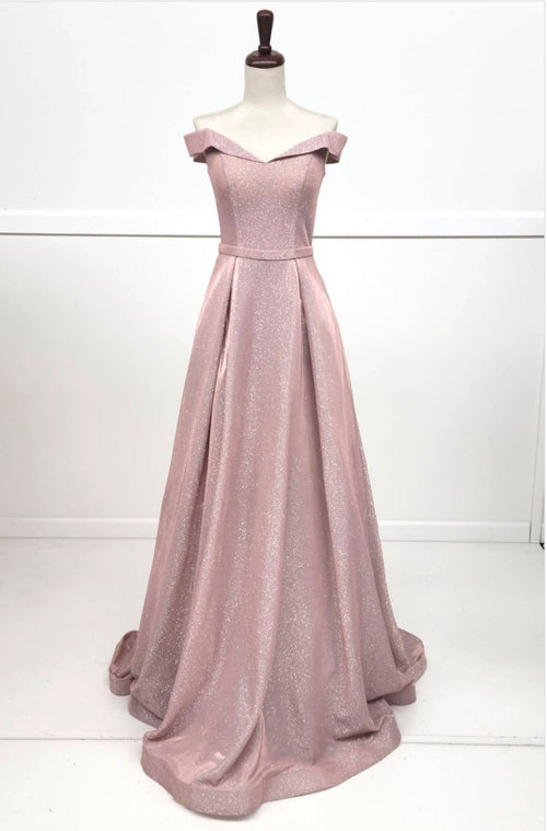 Chicas BT9017 Off-Shoulder Floor-Length Pocket Formal Fabric Dress