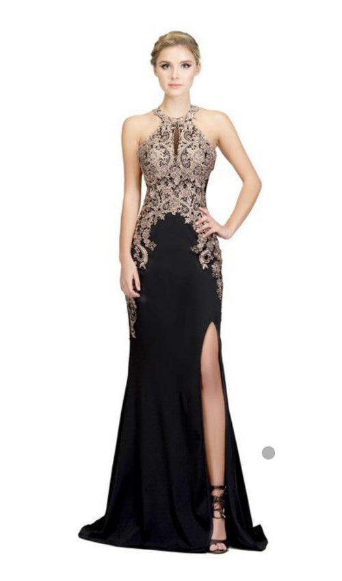 Chicas C1541 Halter Short High-Slit Chic Style Fabric Dress