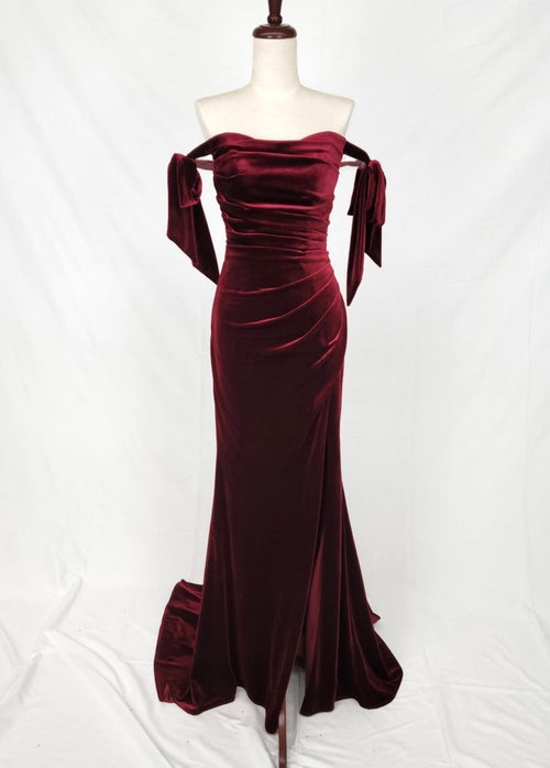 Chicas w811 Evening Black Floor-Length High-Slit Train Velvet Dress