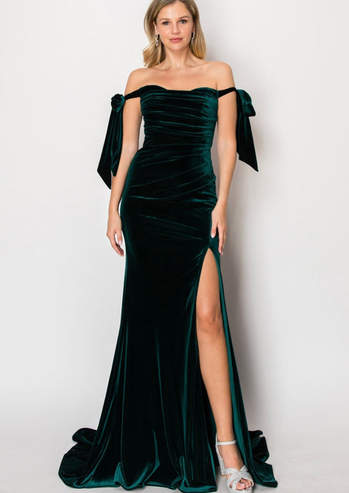 Chicas w811 Evening Black Floor-Length High-Slit Train Velvet Dress