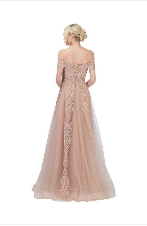 Chicas CA1103 Off-Shoulder Floor-Length Corset Formal Fabric Dress