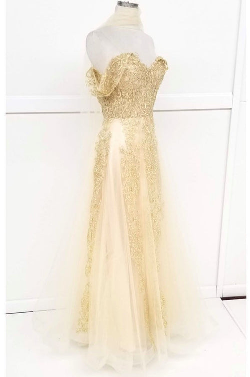 Chicas CA1103 Off-Shoulder Floor-Length Corset Formal Fabric Dress