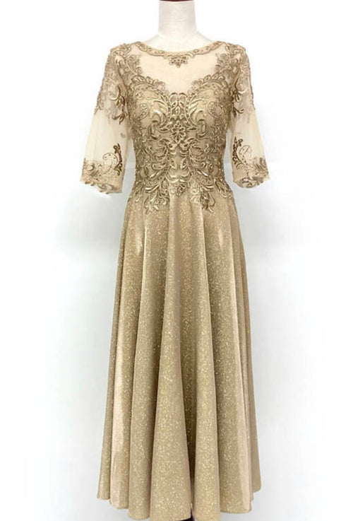 Chicas J016 Elegant Metallic Glitter Bridal Green A-Line Lace Dress
