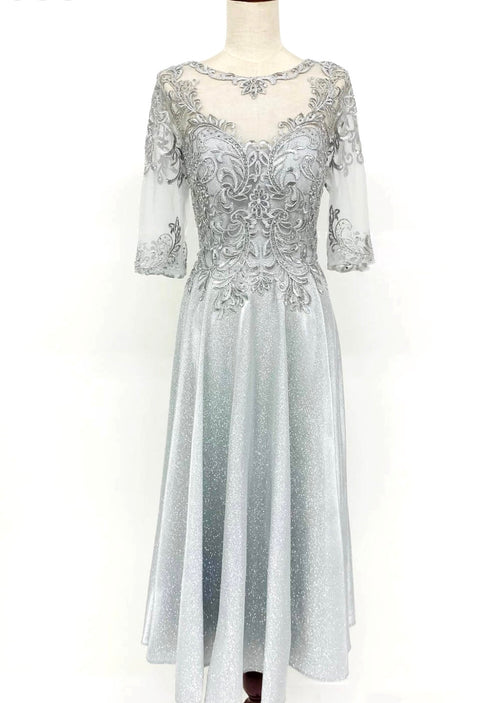 Chicas J016 Elegant Metallic Glitter Bridal Green A-Line Lace Dress