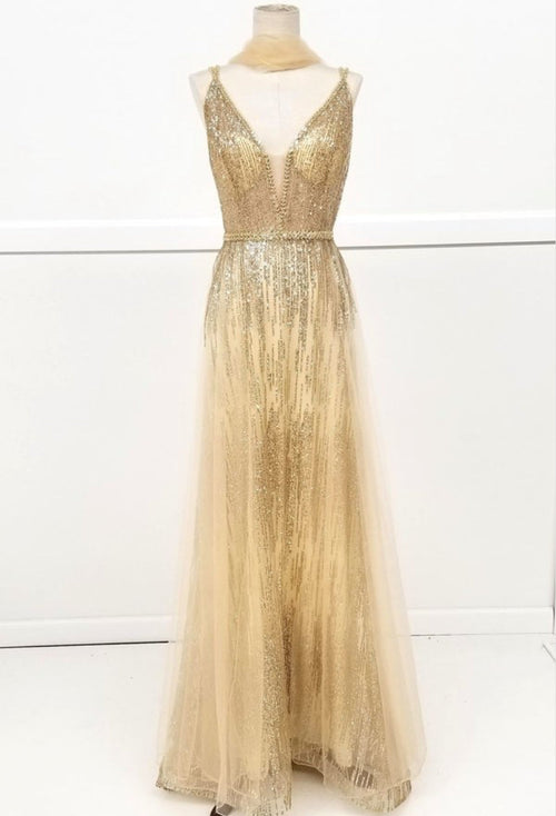 Chicas YG5021 Floor-Length Long Maxi Sequin Formal Style Fabric Dress