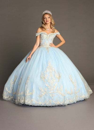 Chicas HF3006 Printed Quinceañera Blue BallDress Sweetheart Tulle Dress