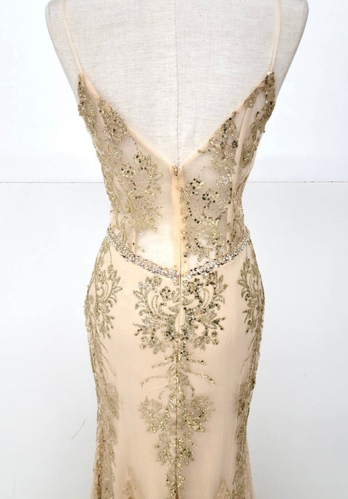 Chicas 4030 Evening Gold Spaghetti-Strap Sequin Fabric Dress