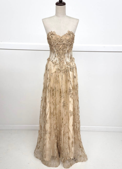 Chicas C329 Elegant Printed Prom A-Line Strapless Floral Tulle Dress